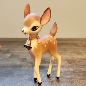 Reindeer Fawn Figurine with Bell Kitschy Anthropomorphic Vintage Holiday